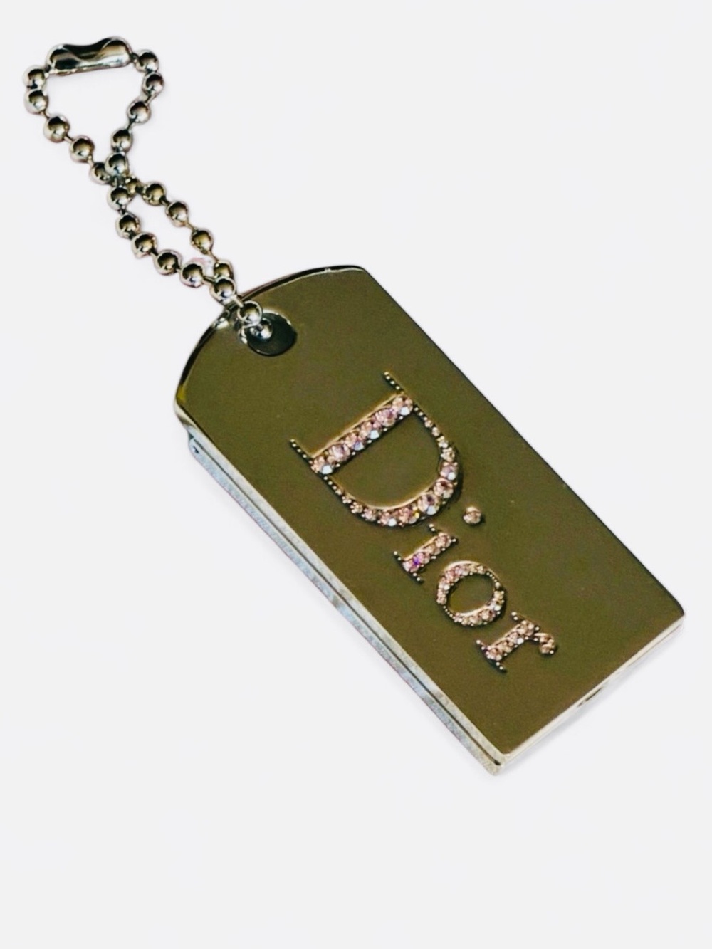 Vintage Dior Y2K Sparkling Lip Gloss Mirror Compact Dog Tag Charm - Mirror Case